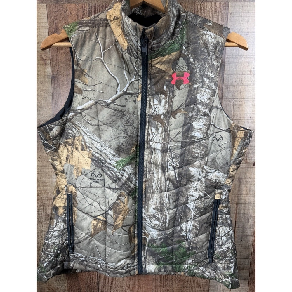 Under Armour Real Tree Storm Vest Women MED Green Camo Quilted Hunting Outdoor
